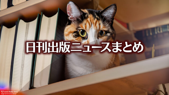 Text to Image by Adobe Firefly(beta) for non-commercial use（A beautiful calico cat is looking down from a bookshelf full of books, from a slightly distant angle.）