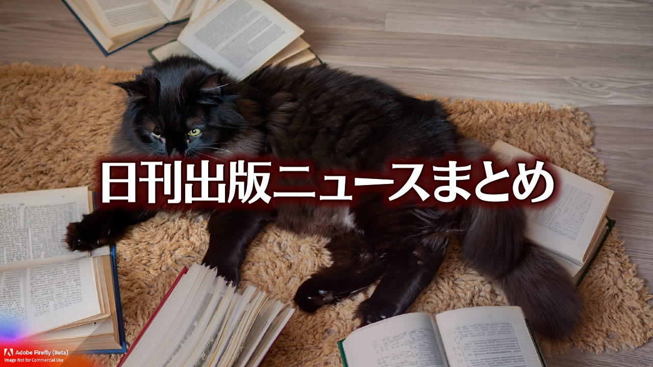 Text to Image by Adobe Firefly(beta) for non-commercial use（A long hair solid black cat lying on its stomach on top of books scattered all over the floor）