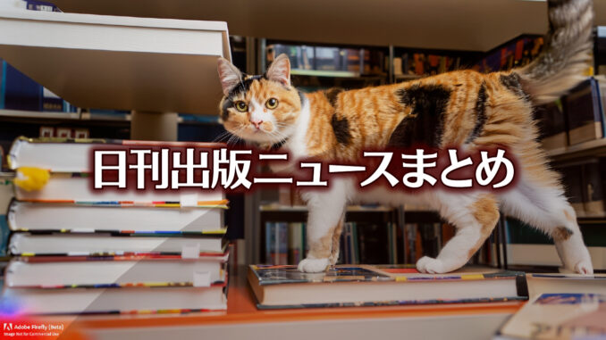 Text to Image by Adobe Firefly(beta) for non-commercial use（Side view of a calico cat walking on books display stand in a bookstore with only its face facing the camera）