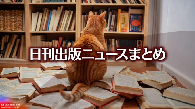 Text to Image by Adobe Firefly(beta) for non-commercial use（Back view of a red tabby sitting on books scattered all over the floor and staring at a bookshelf）