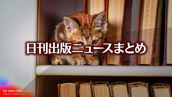 Text to Image by Adobe Firefly(beta) for non-commercial use（1匹の 赤い縞模様の子猫が 本の詰まった棚の隙間から 下を覗いている様子を 見上げる構図）