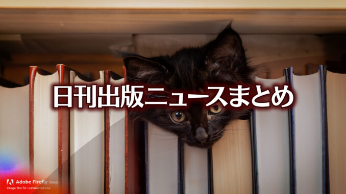 Text to Image by Adobe Firefly(beta) for non-commercial use（1匹の 黒い長毛の子猫が 本の詰まった棚の隙間から 下を覗いている様子を 見上げる構図）