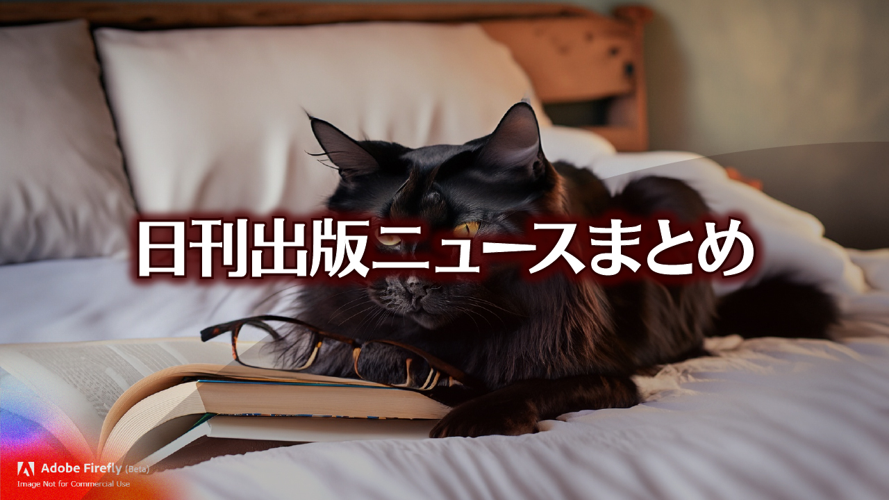 Text to Image by Adobe Firefly(beta) for non-commercial use（ベッドの上で 本を読んでいた 長毛の黒猫が メガネを外して こっちを見ている）