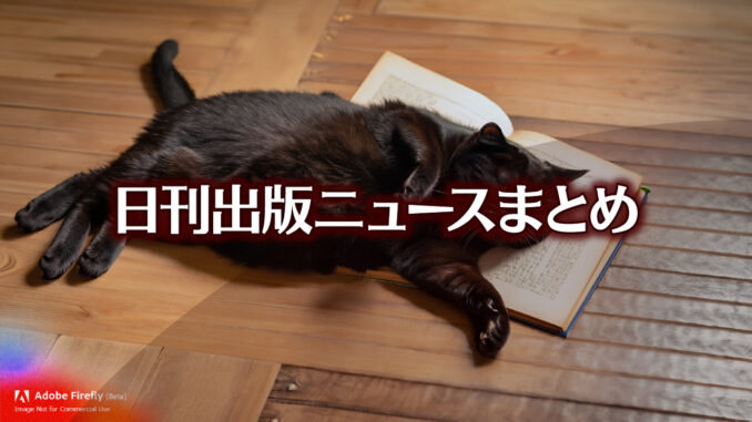 Text to Image by Adobe Firefly(beta) for non-commercial use（フローリングの床の上で 開いた本を枕にして お腹を上に向けて寝転んでいる 太った黒猫）