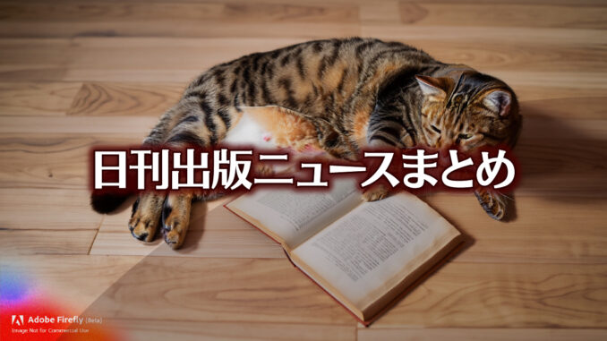Text to Image by Adobe Firefly(beta) for non-commercial use（フローリングの床の上で 開いた本を枕にして お腹を上に向けて寝転んでいる 太った茶縞猫）
