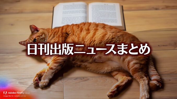 Text to Image by Adobe Firefly(beta) for non-commercial use（フローリングの床の上で 開いた本を枕にして お腹を上に向けて寝転んでいる 太った赤縞猫）