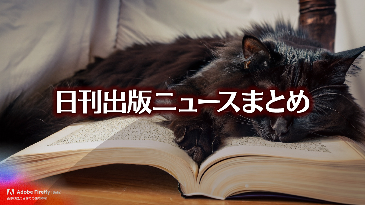 Text to Image by Adobe Firefly(beta) for non-commercial use（開いた本の上で 寝ている 長毛の黒猫）