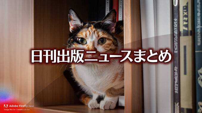 Text to Image by Adobe Firefly(beta) for non-commercial use（本棚の一角で 座って正面を見ている 三毛猫）
