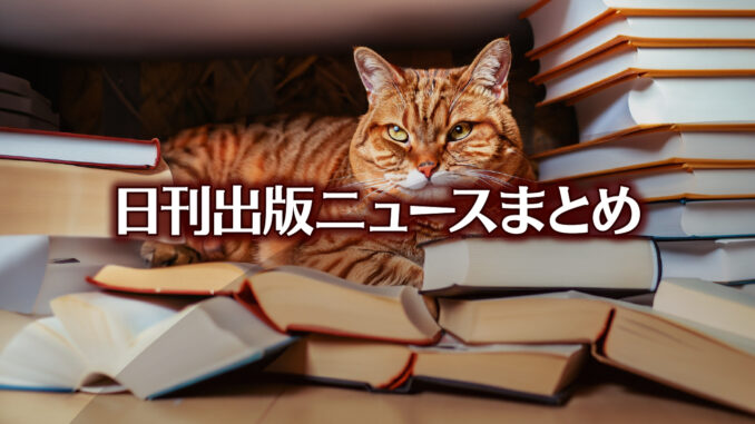 Text to Image by Adobe Firefly（床が見えないくらい散らばった本の上で寝転んでいる赤縞猫）