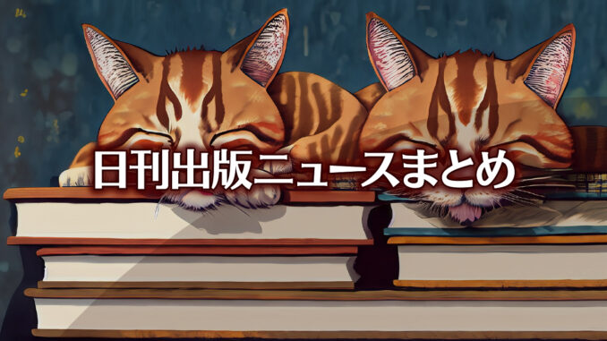 Text to Image by Adobe Firefly（山のように積まれた本の頂きで寝る赤茶縞猫のイラスト）