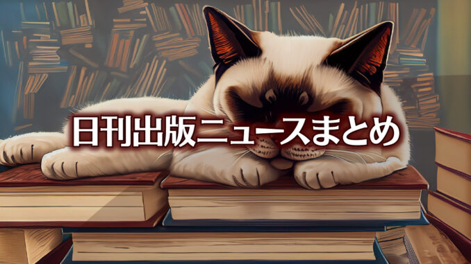 Text to Image by Adobe Firefly（山のように積まれた本の頂きで寝るシャム猫のイラスト）