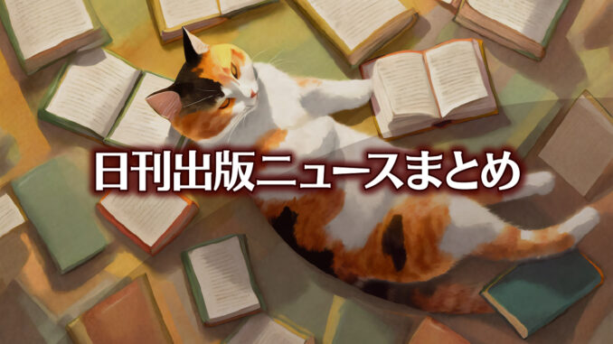 Text to Image by Adobe Firefly Image 2 Model（床一面に散らばったたくさんの本の上で仰向けに寝転んでいる三毛猫のイラスト）