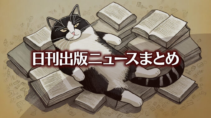Text to Image by Adobe Firefly Image 2 Model（床一面に散らばったたくさんの本の上で仰向けに寝転んでいる1匹の黒と白のツートン猫のイラスト）