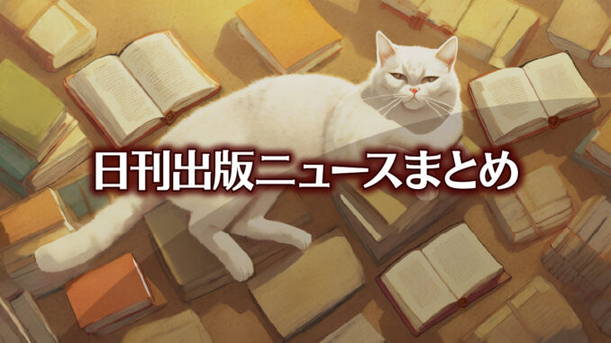 Text to Image by Adobe Firefly Image 2 Model（床一面に散らばったたくさんの本の上で仰向けに寝転んでいる白猫のイラスト）