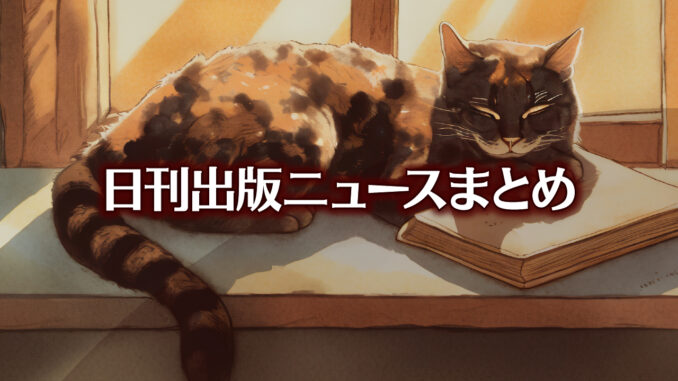 Text to Image by Adobe Firefly Image 2 Model（日の当たる窓辺で本を枕に体を伸ばして寝ている黒と茶のまだら模様の猫のイラスト）