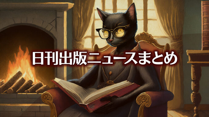 Text to Image by Adobe Firefly Image 2 Model（暖炉の前で安楽椅子に座って本を読んでいる黒縁眼鏡をかけてガウンを羽織った人型黒猫のイラスト）