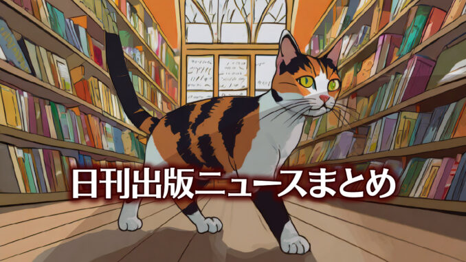 Text to Image by Adobe Firefly Image 2 Model（書店の中で散歩をしている三毛猫を横から見たイラスト）