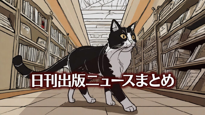Text to Image by Adobe Firefly Image 2 Model（書店の中で散歩をしている白黒猫を横から見たイラスト）