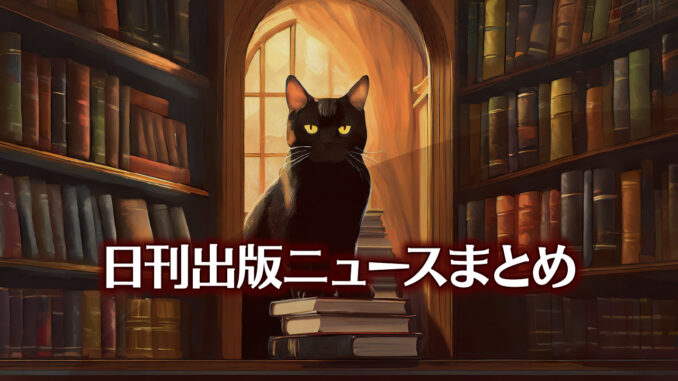 Text to Image by Adobe Firefly Image 2 Model（本がたくさん詰まった本棚の中に座っている黒猫のイラスト）