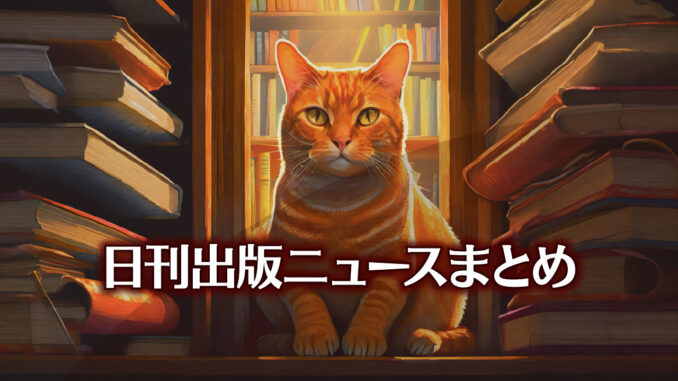 Text to Image by Adobe Firefly Image 2 Model（本がたくさん詰まった本棚の中に座っている橙縞猫のイラスト）