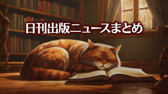 Text to Image by Adobe Firefly Image 2 Model（本棚の前の床の上で開いた本を枕にして寝ている太ったサビ猫のイラスト）