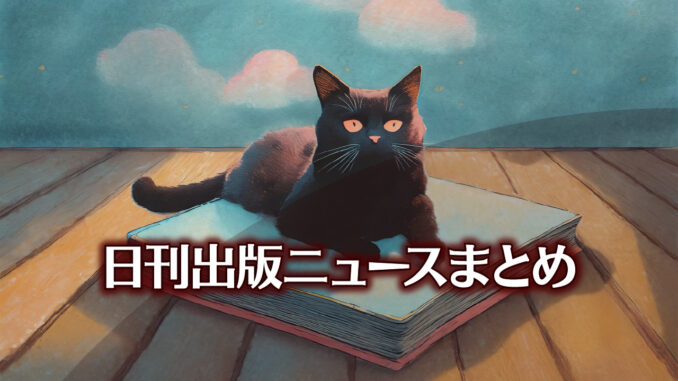 Text to Image by Adobe Firefly Image 2 Model（フローリングの床一面に散らばった本の上でお腹を天に向けて寝転がっている黒サビ猫のイラスト）