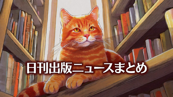 Text to Image by Adobe Firefly Image 2 Model（本棚に収納され斜めを向いて座っている赤縞猫のカラーイラスト）