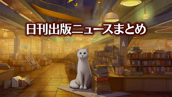 Text to Image by Adobe Firefly Image 2 Model（書店の床に座ってこちらを見ている太った白猫のカラーイラスト）