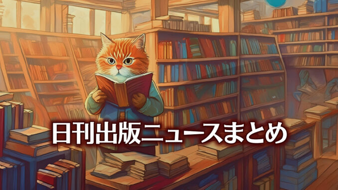 Text to Image by Adobe Firefly Image 3 Model（書店で本を手に持って読んでいる赤縞猫のカラーイラスト）