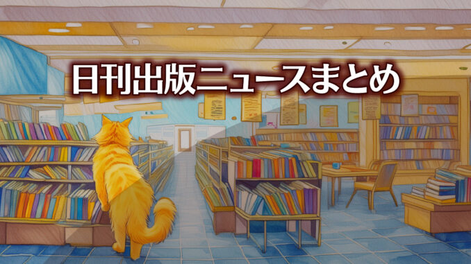 Text to Image by Adobe Firefly Image 3 Model（書店の通路を歩いている黄色い猫の後ろ姿のイラスト）