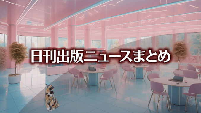 Text to Image by Adobe Firefly Image 3 Model（構成参照+“ピンクと水色を基調としたポップで明るい書店の中”+生成塗りつぶし“三毛猫”）